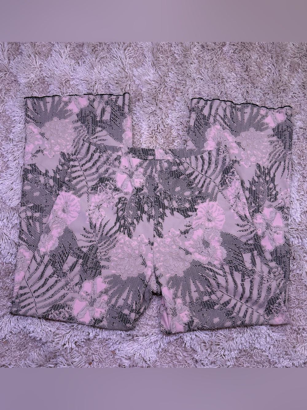 Haystacks Women’s XL Textured Floral Wide Leg Crop Pants Pink Black